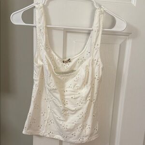 Free People Cream Eyelet Tank Top